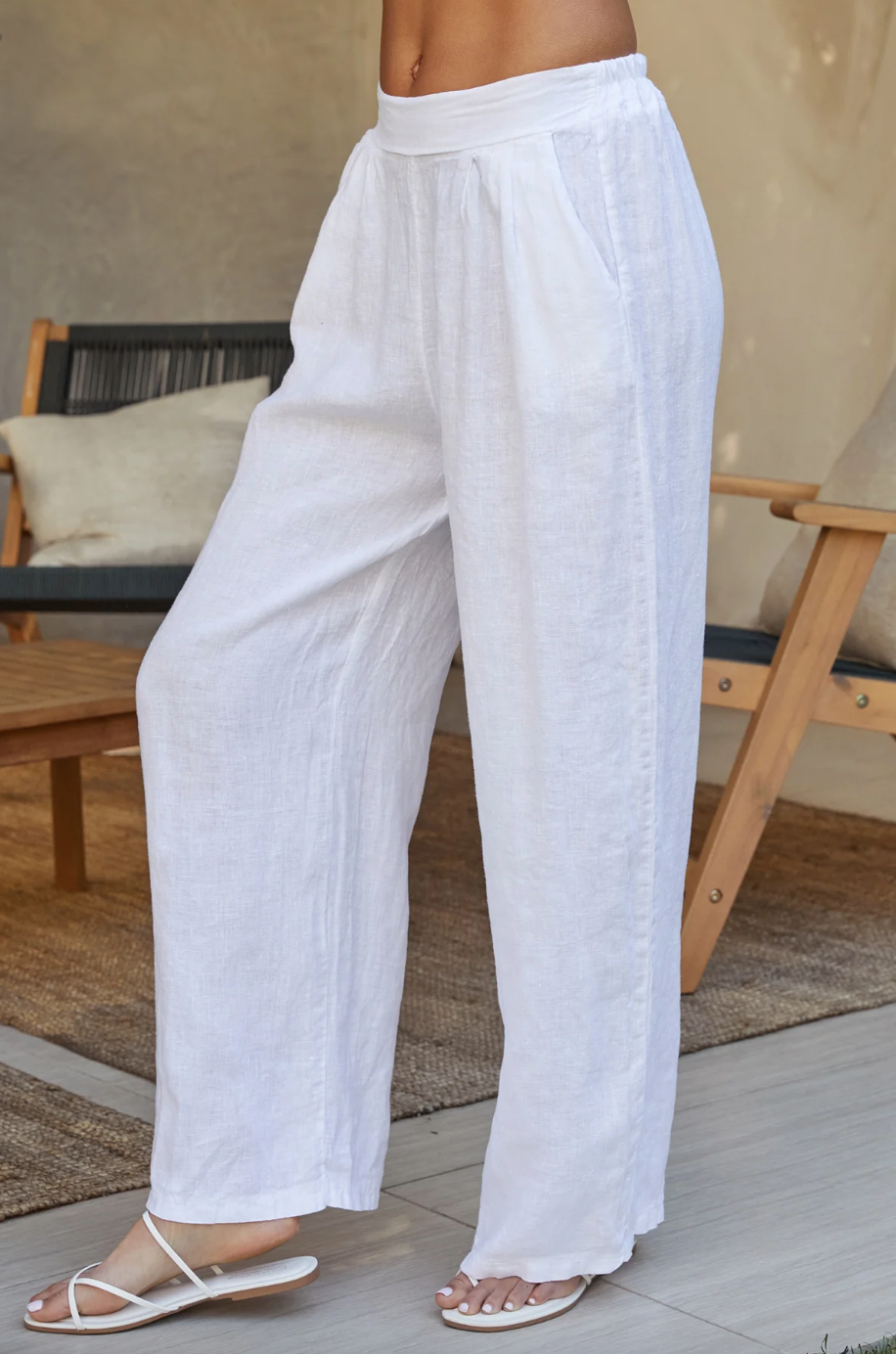 Linen Wide Leg Pant-White