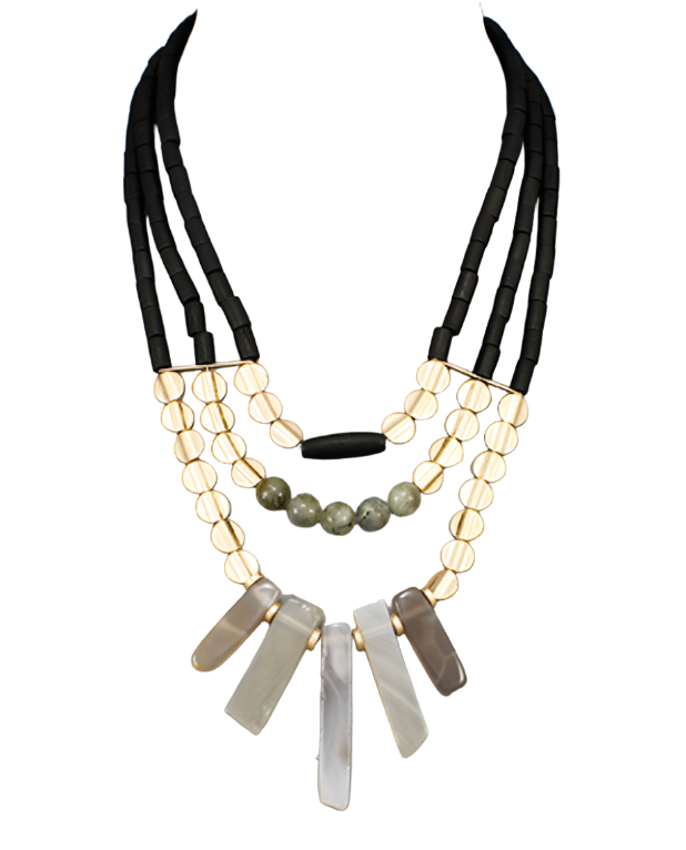 Multi Stone Wood Necklace (2 Colors)