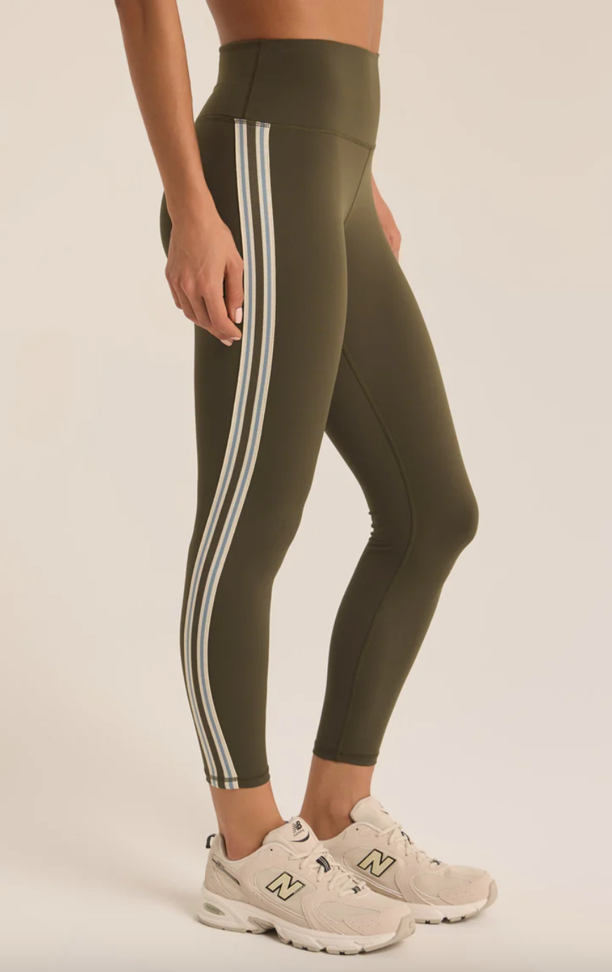 Studio Stripe Legging-Green Leaf