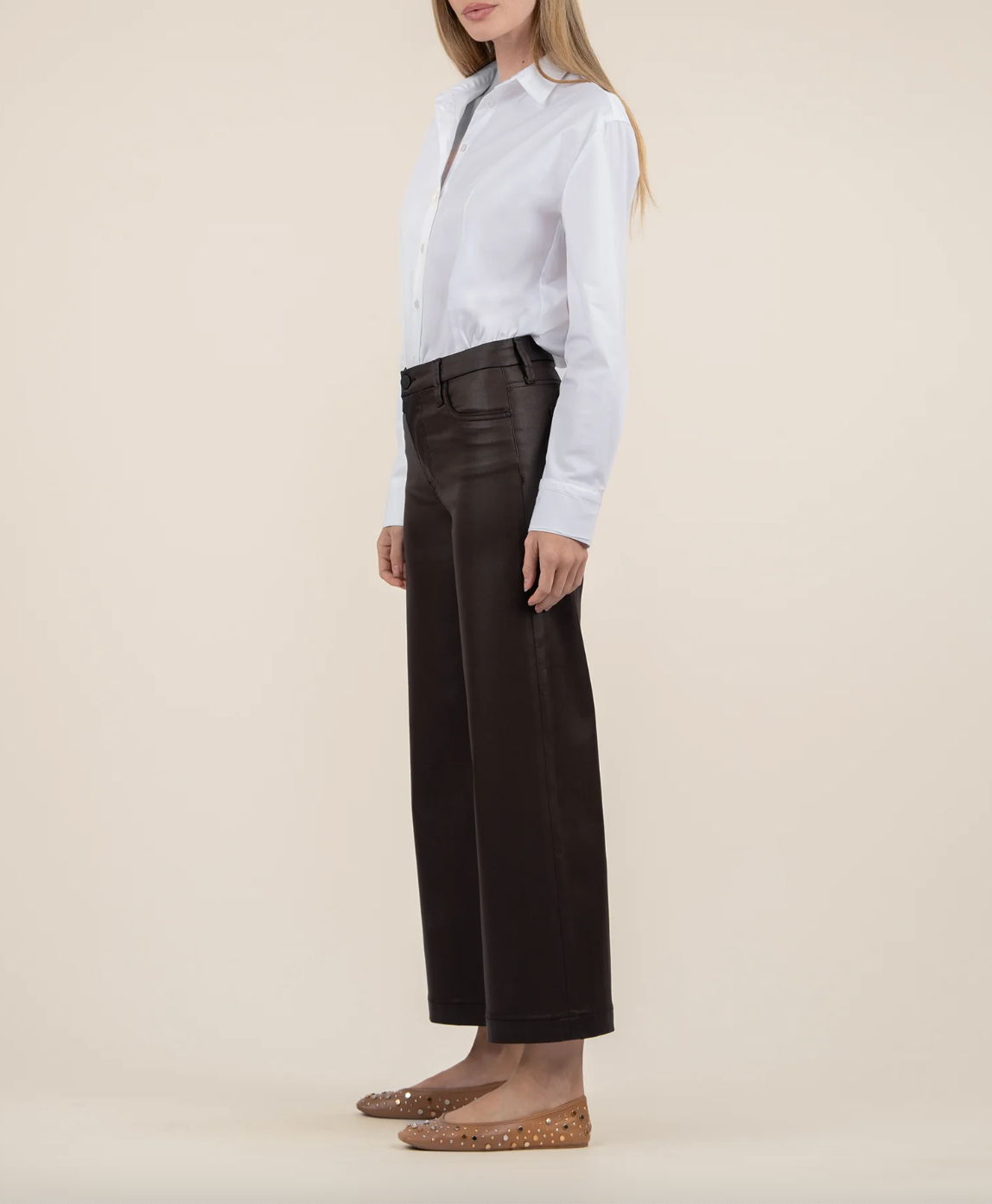 Meg Coated Wide Leg-Chocolate