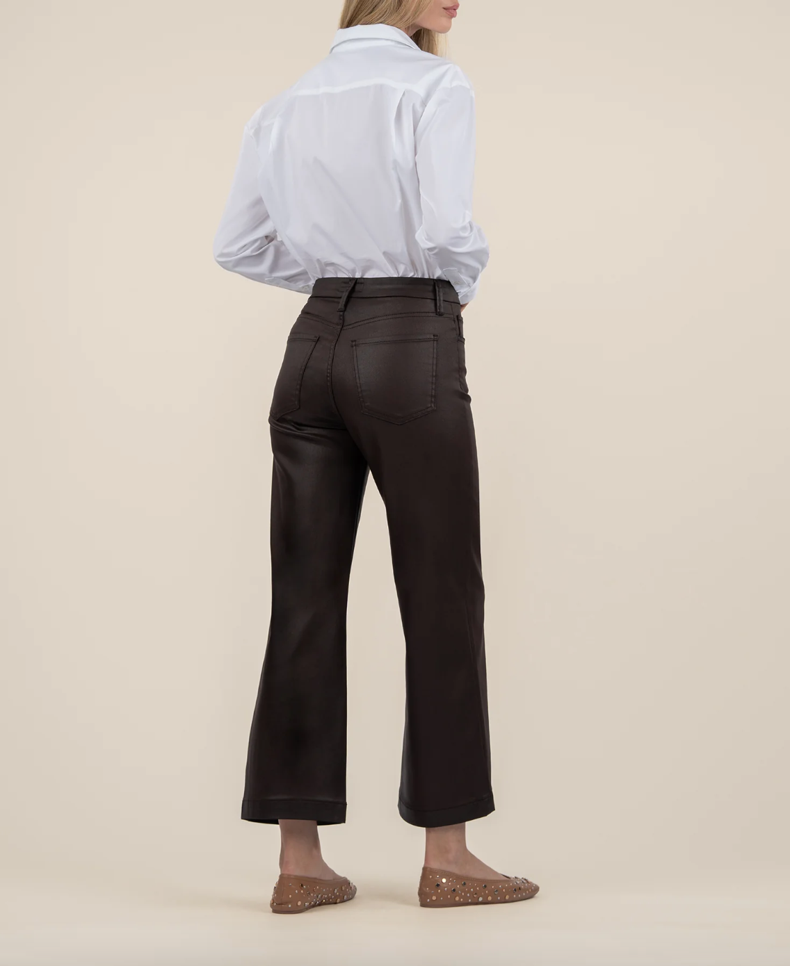 Meg Coated Wide Leg-Chocolate