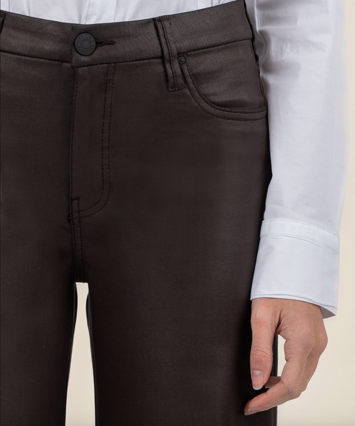 Meg Coated Wide Leg-Chocolate