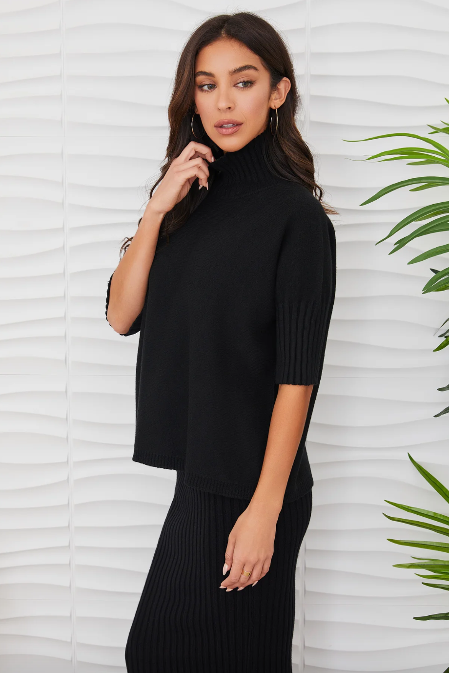 Rib Contrast Top-Black