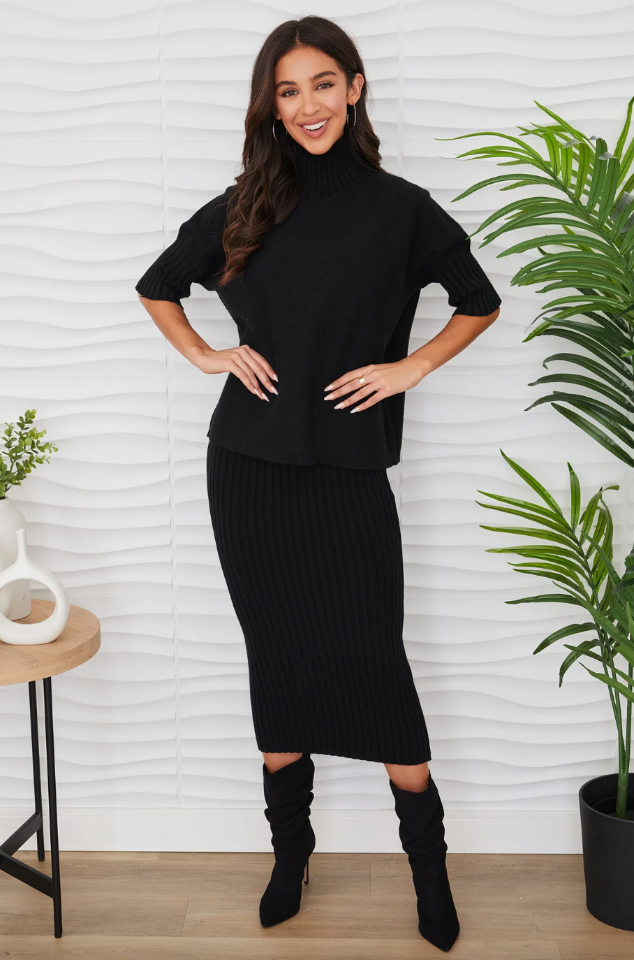 Rib Contrast Top-Black