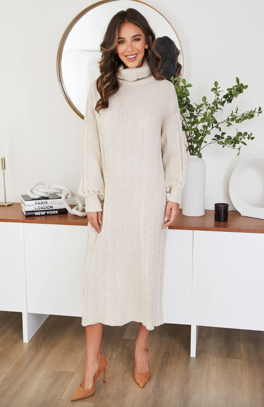 Chunky Turtleneck Dress-Oatmeal