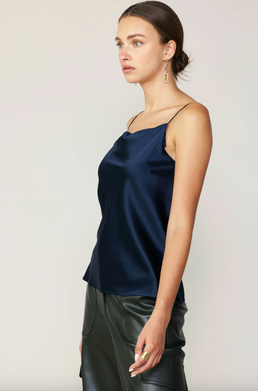 Silk Cowl Neck Cami-Navy