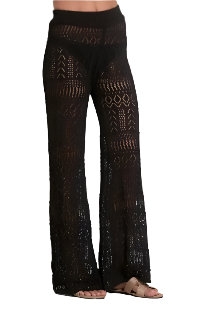 Crochet Wide Leg Pant-Black