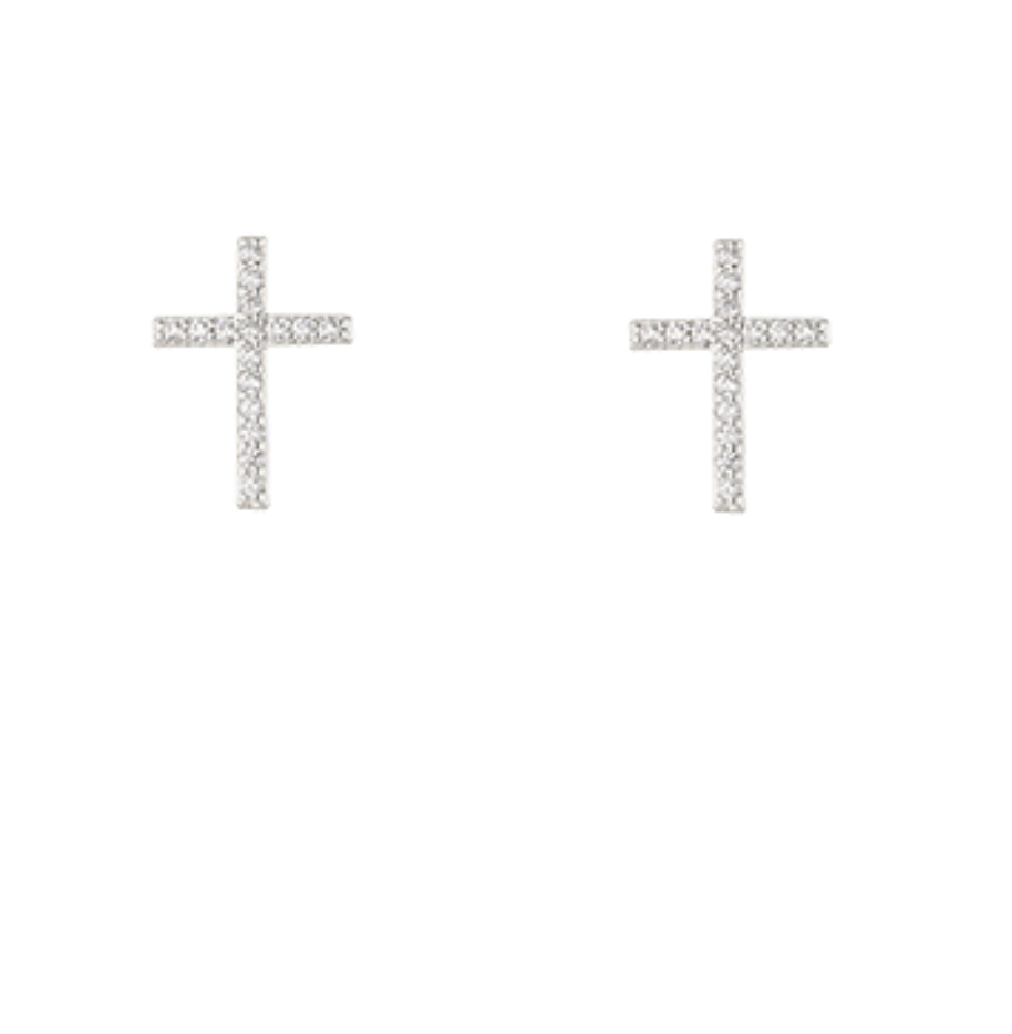 Pave Crystal Cross Earrings-Rhodium