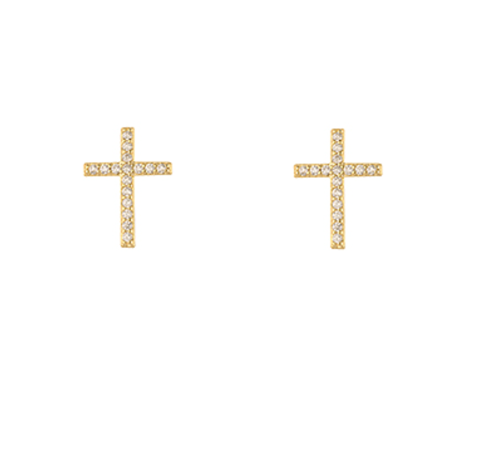 Pave Crystal Cross Earrings-Gold