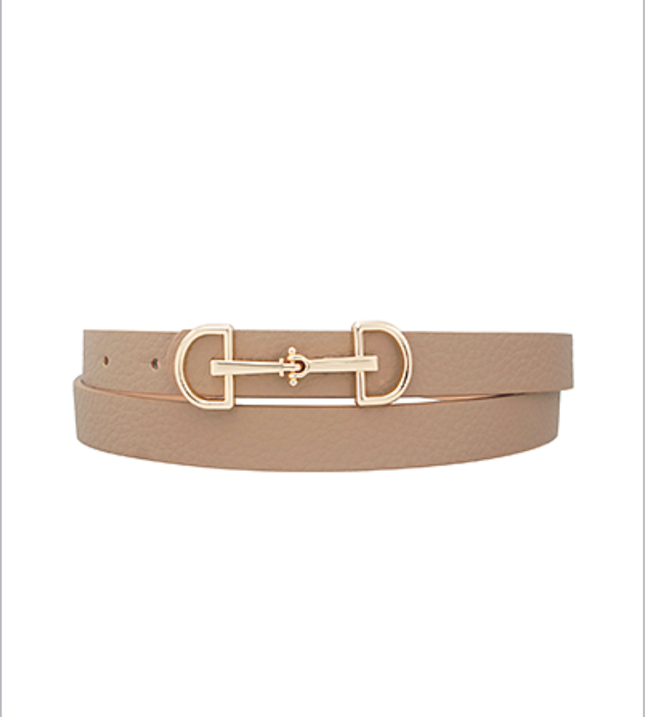 Horsebit Buckle Skinny Belt-Taupe