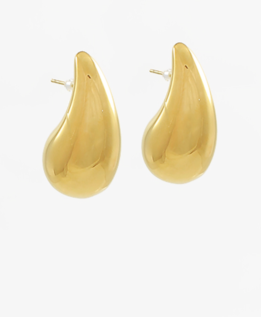 Puffy Teardrop Earrings-Gold