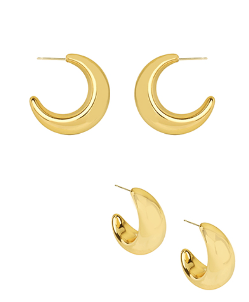 Puffy Crescent Hoops-Gold