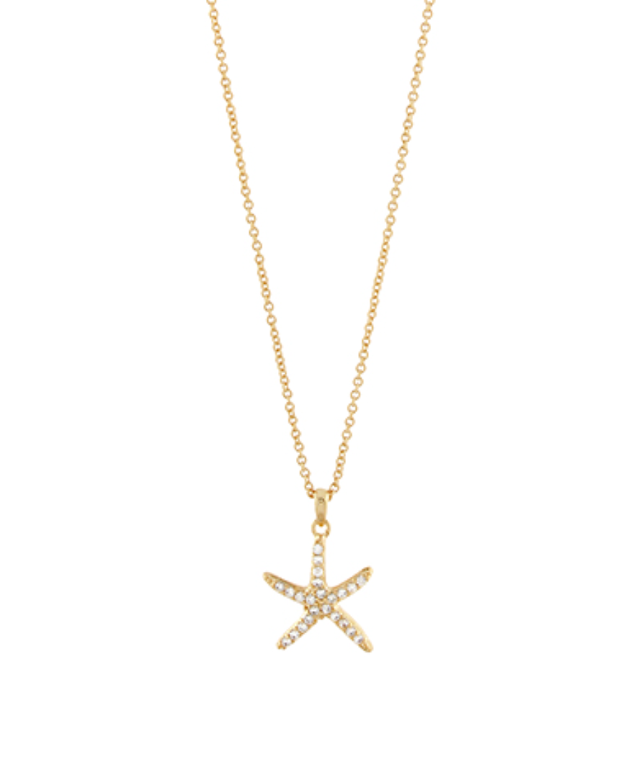 Starfish Pave Crystal Necklace-Gold