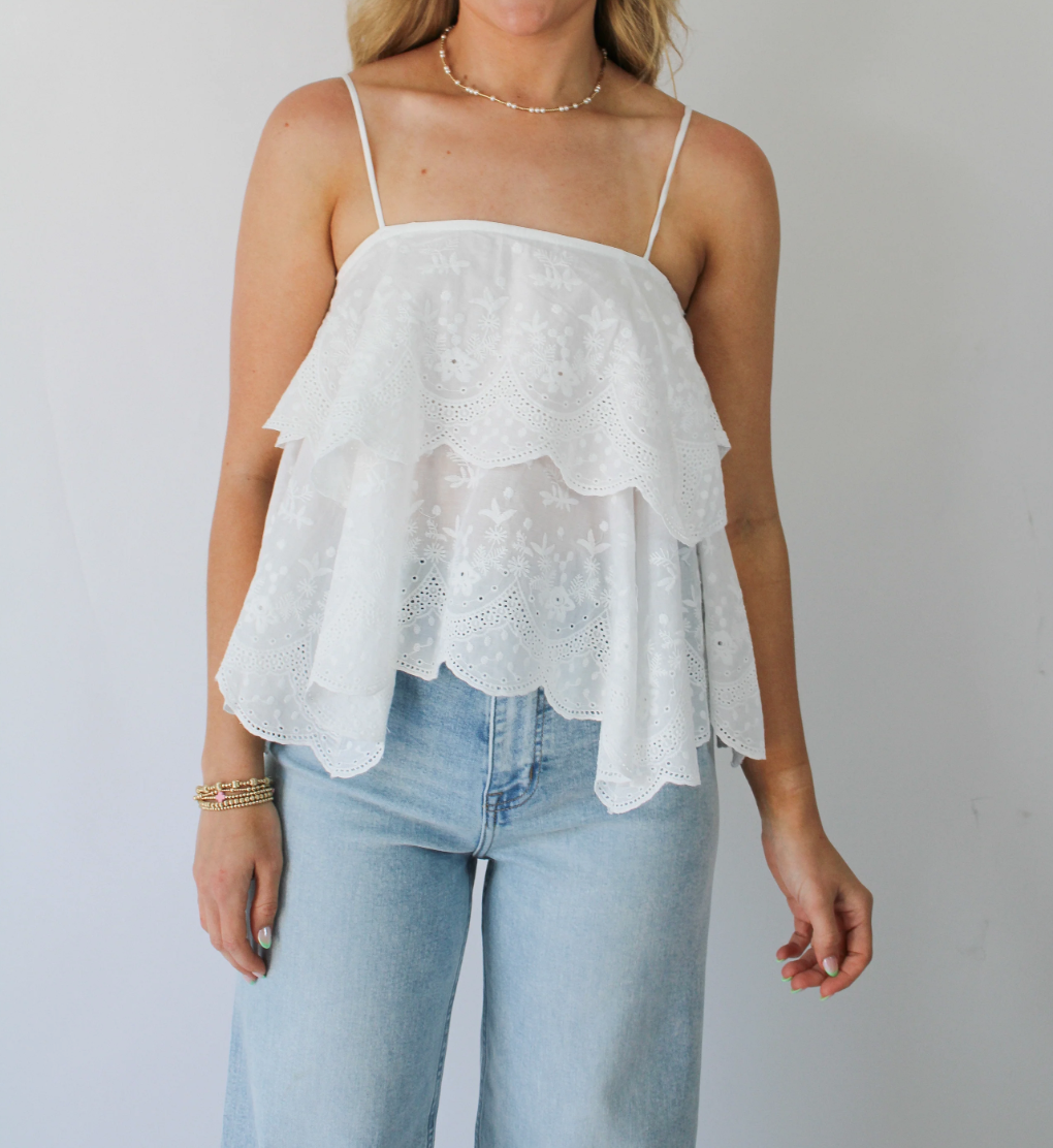 Capri Scalloped Cami-White