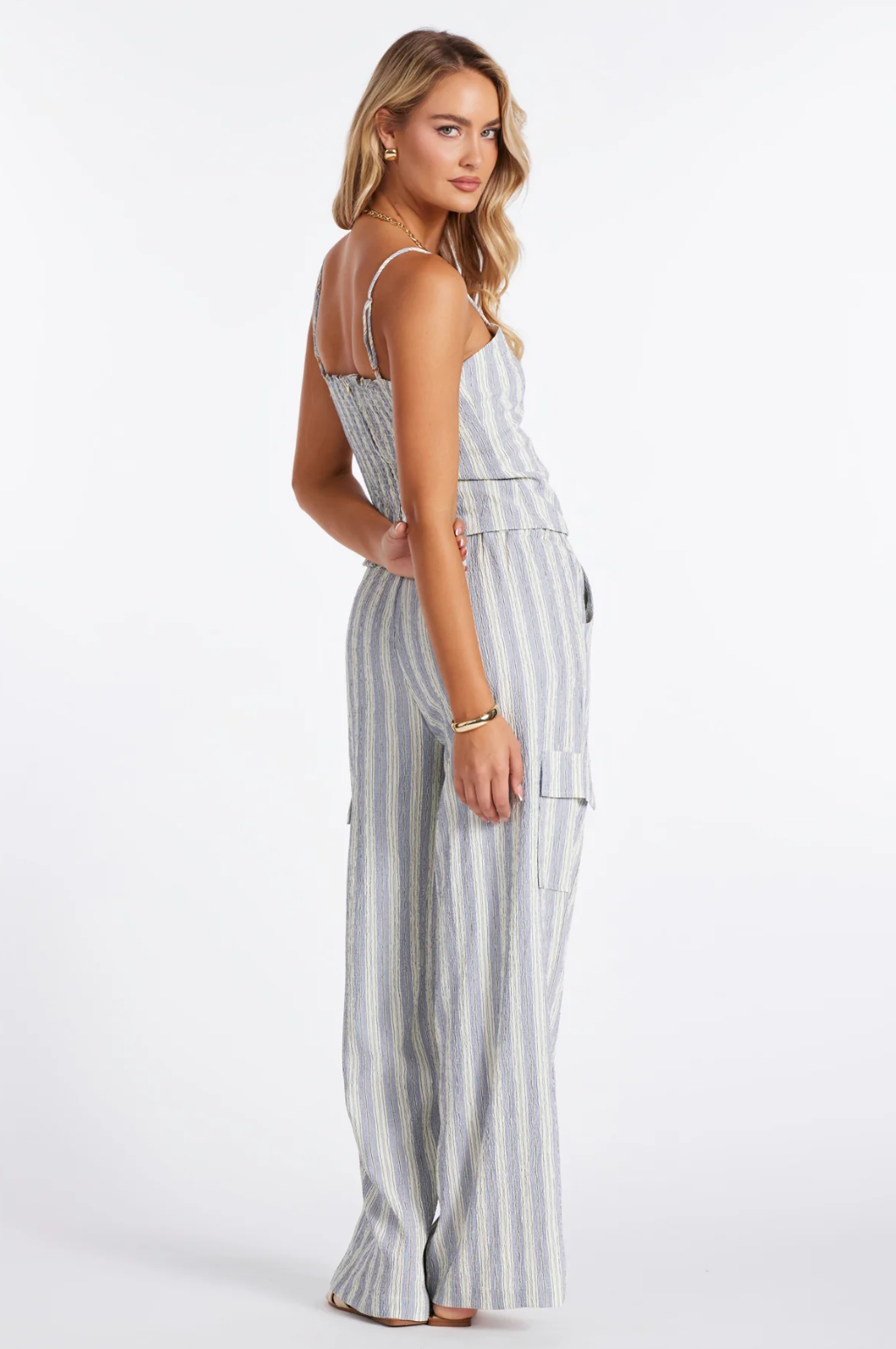 Coastal Stripe Cargo Pant-Blue