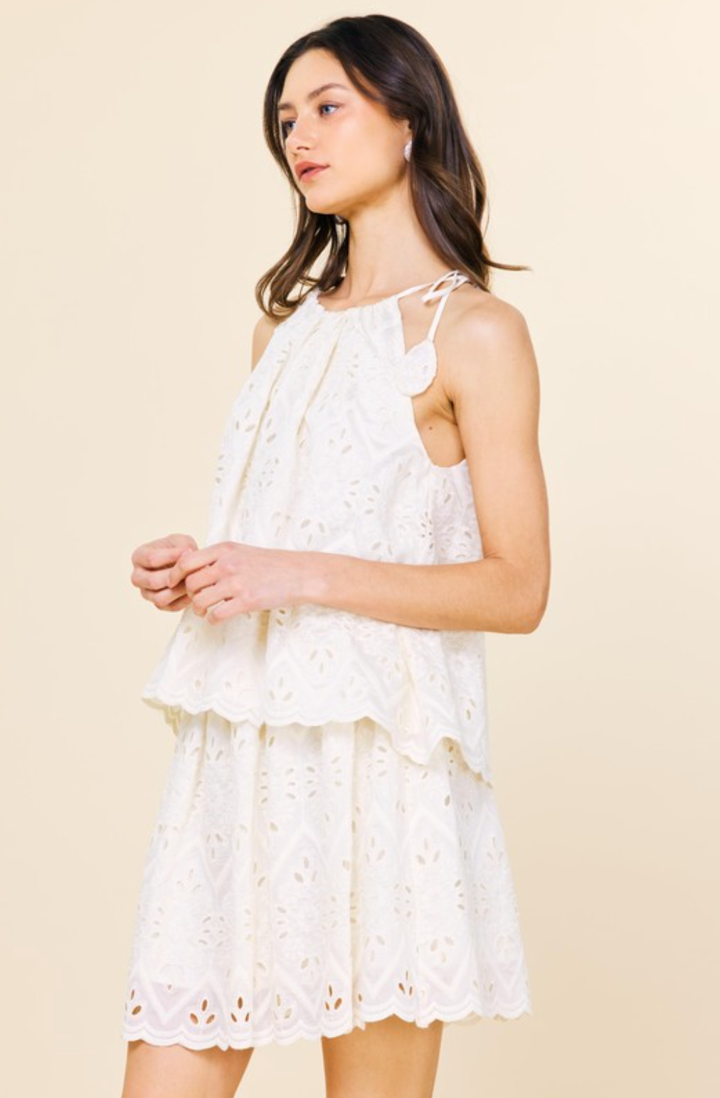 Chiffon Eyelet Lace Top-Cream