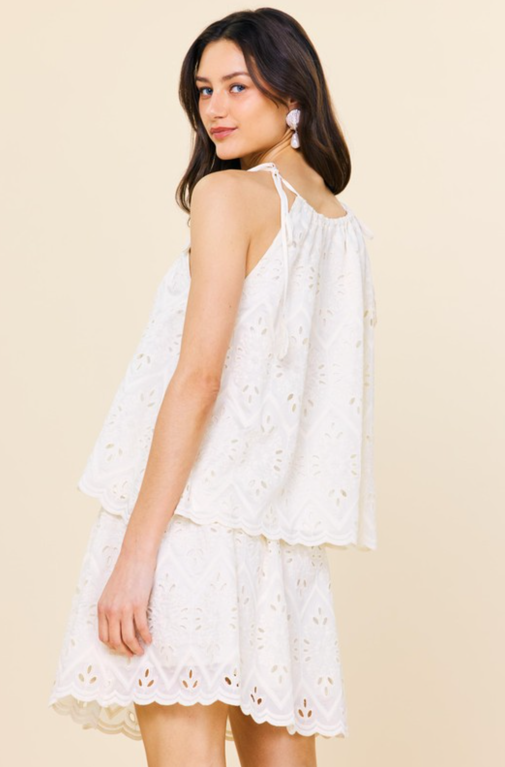Chiffon Eyelet Lace Top-Cream