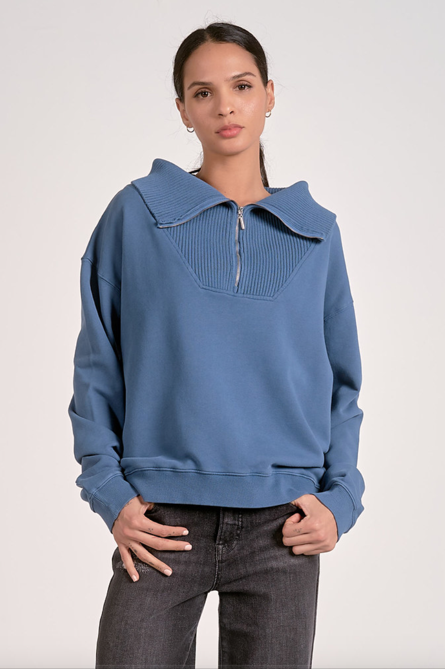 Zip Collar Sweatshirt-Blue