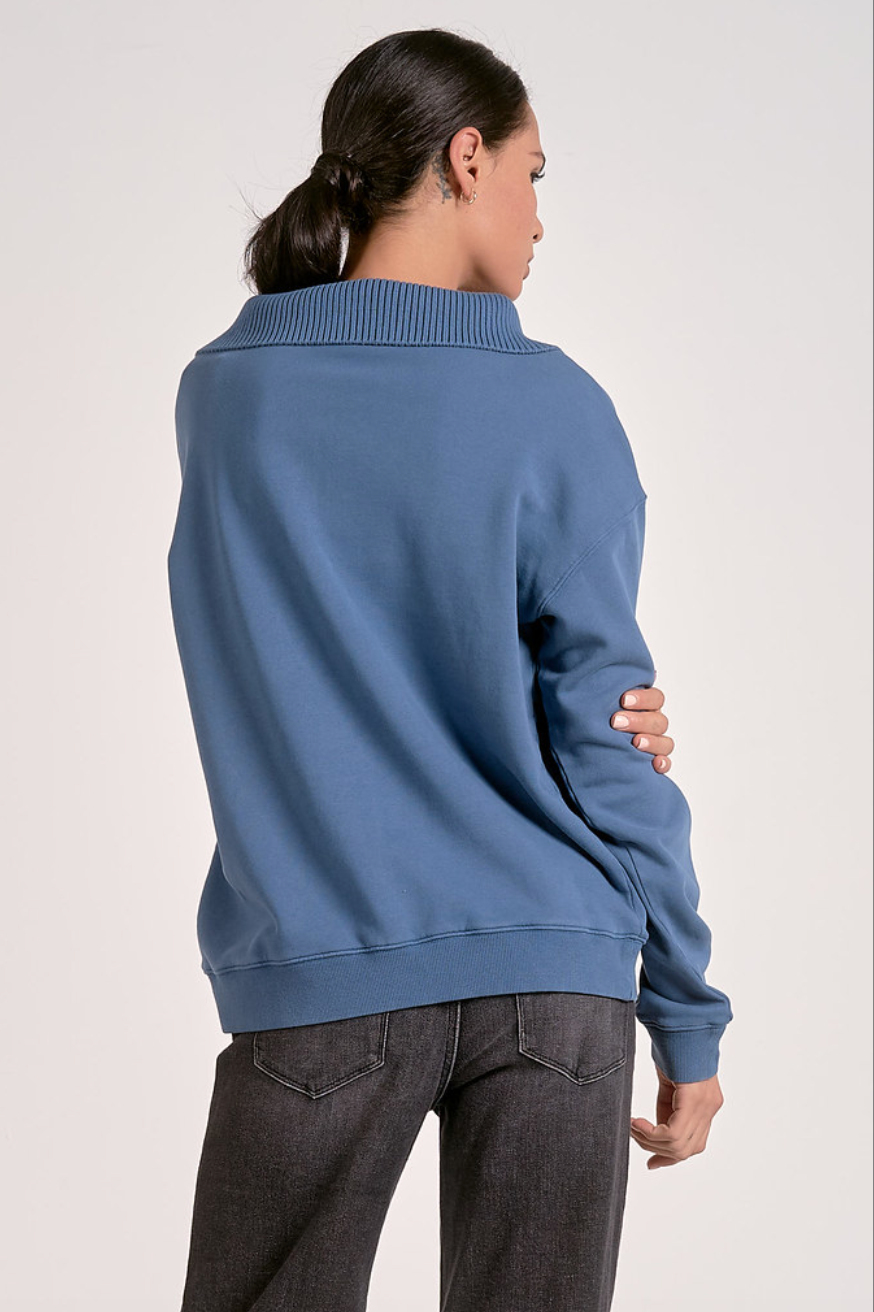 Zip Collar Sweatshirt-Blue
