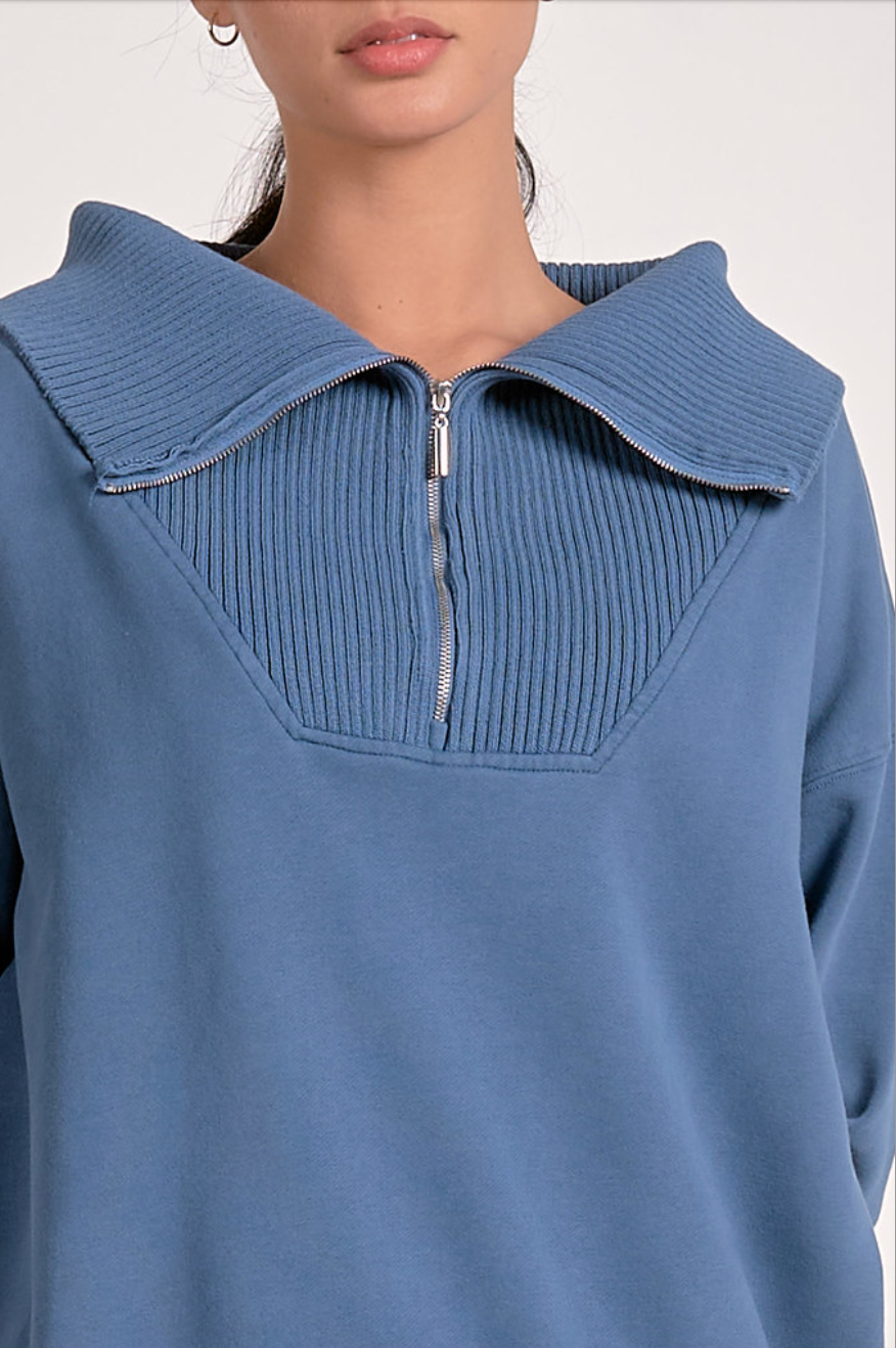 Zip Collar Sweatshirt-Blue