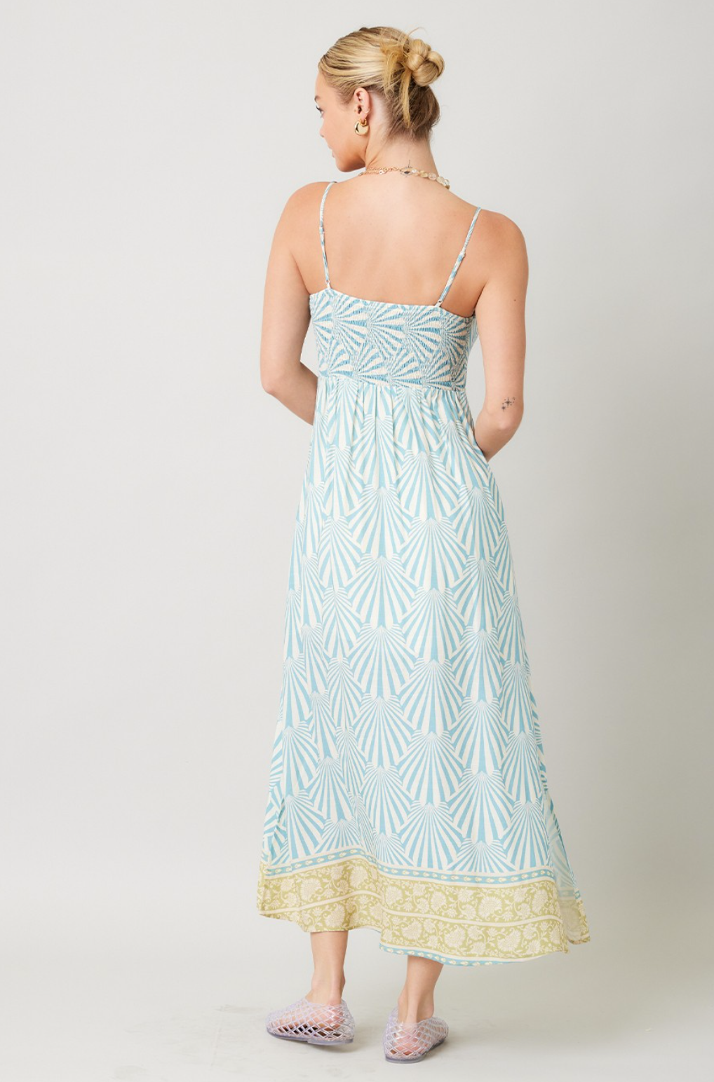 Border Print Midi Dress-Blue