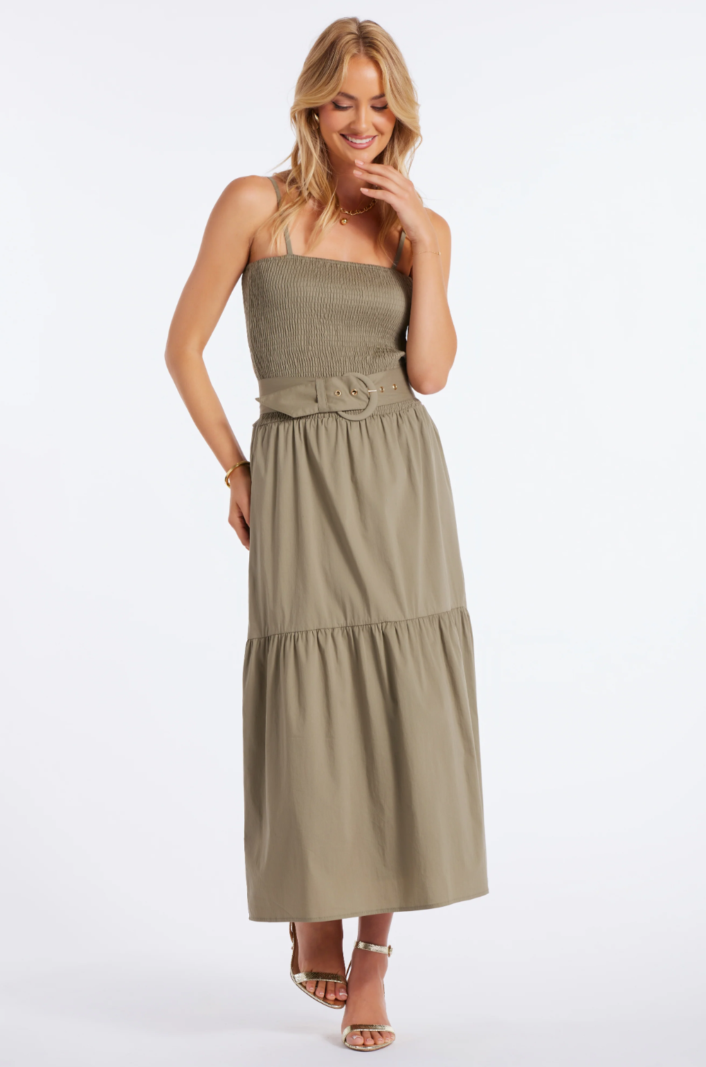 Stella Smock Tiered Dress-Olive