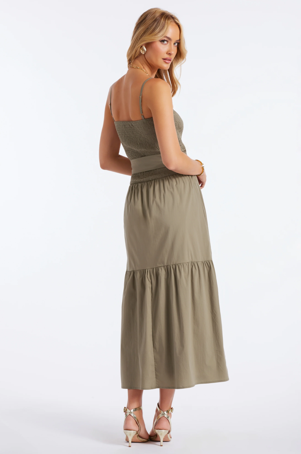 Stella Smock Tiered Dress-Olive