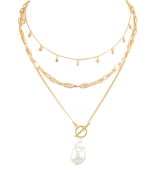 3 Layered Pearl Pendant Necklace