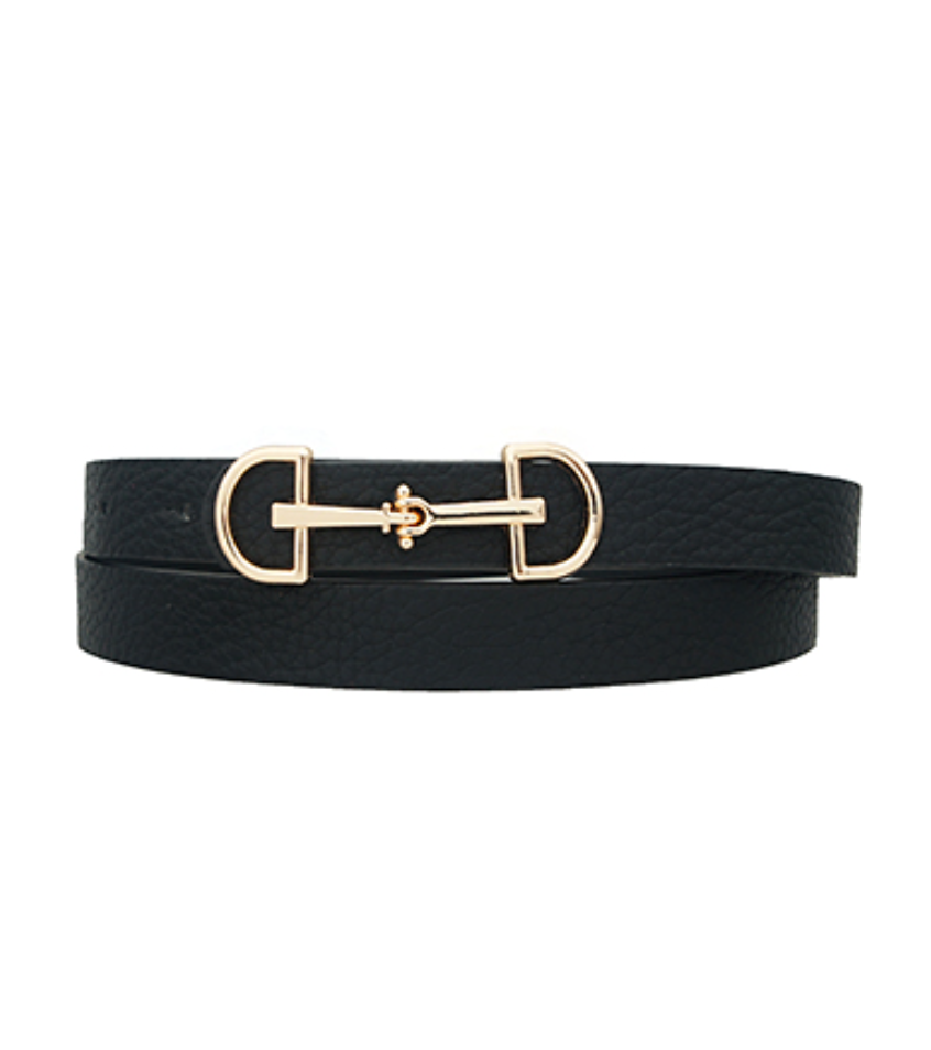 Horsebit Buckle Skinny Belt-Black
