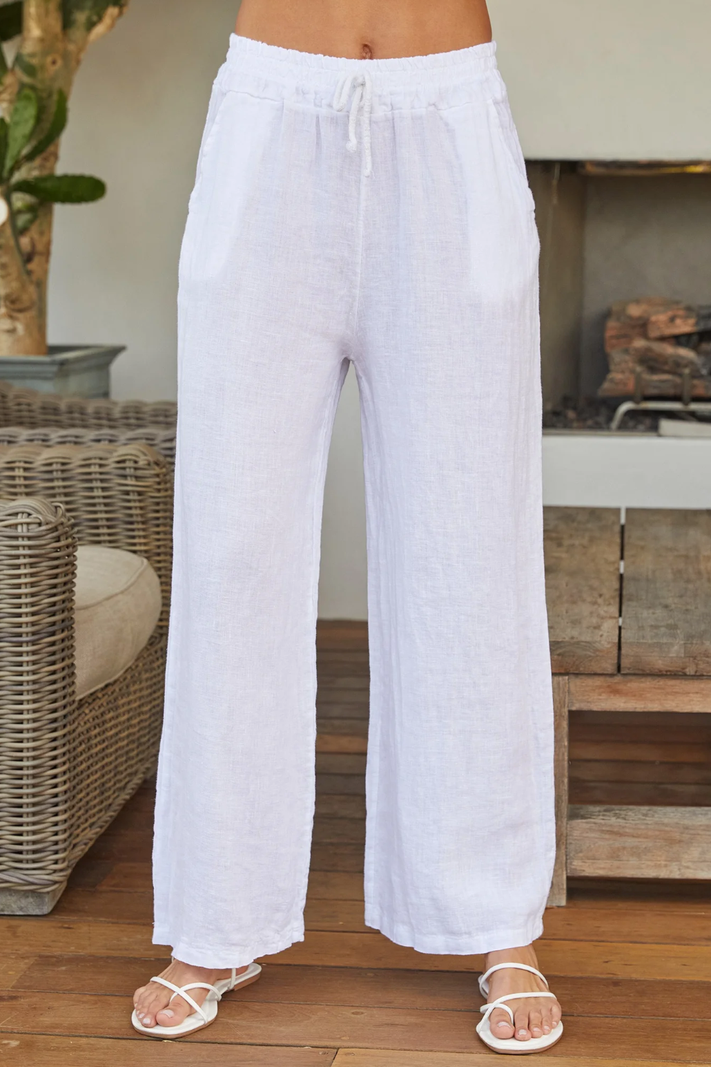 Linen Mid Rise Pant-White