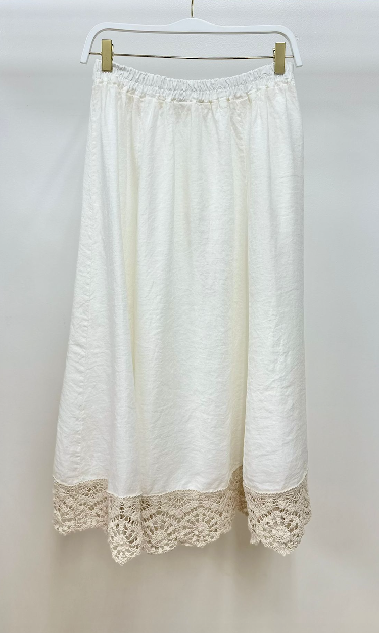 Crochet Trim Linen Skirt