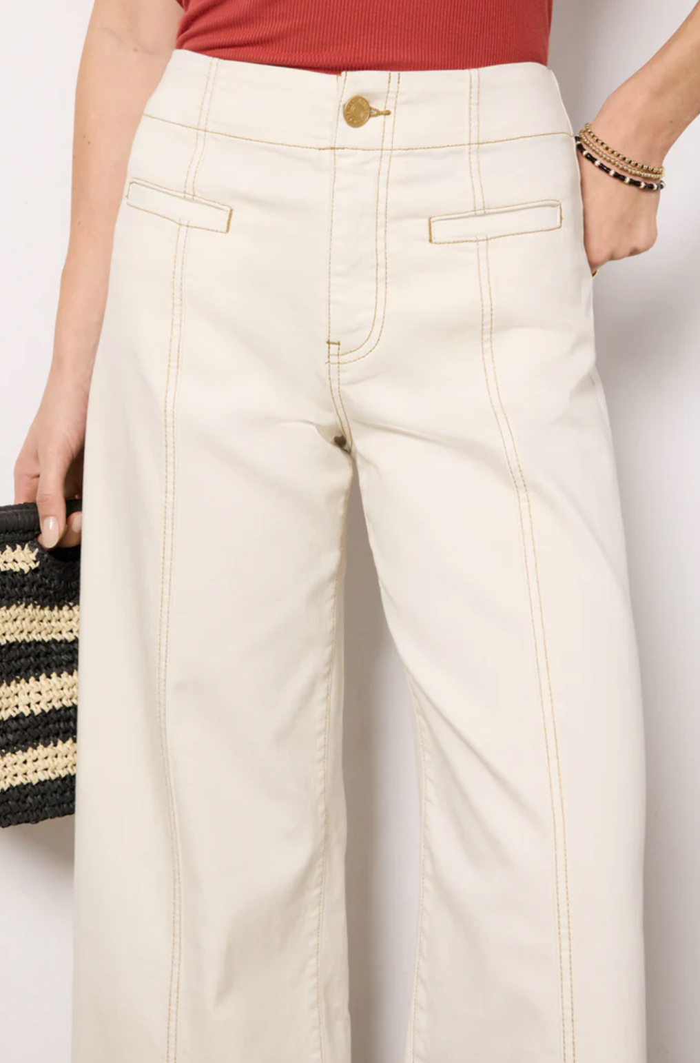 Meg Contrast Stitch Wide Leg-Canvas