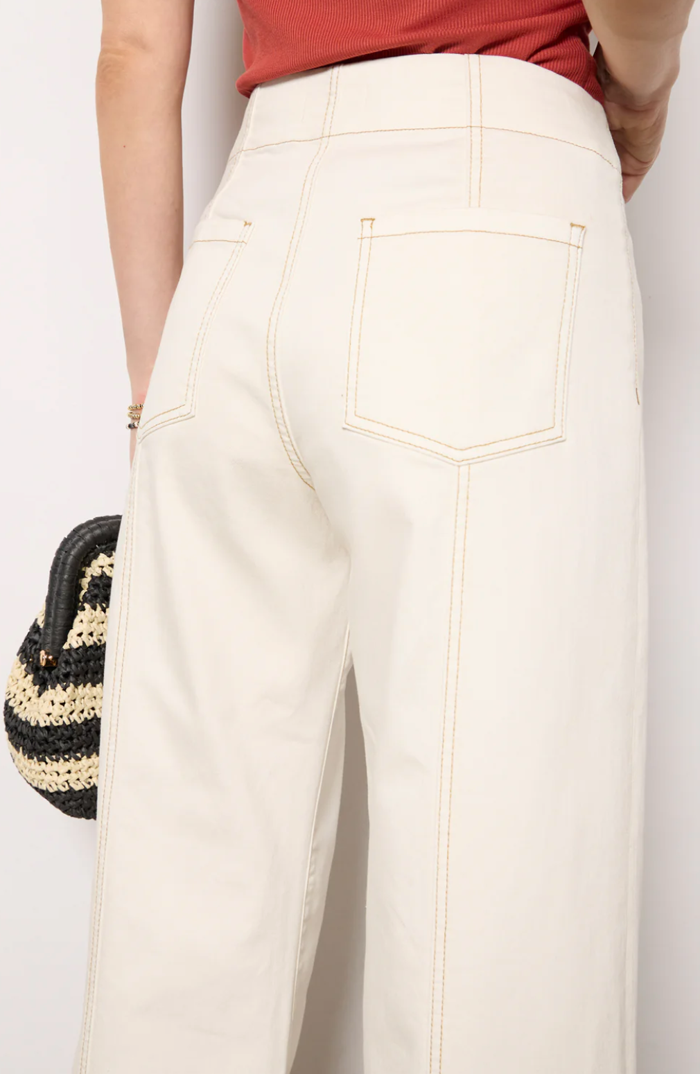 Meg Contrast Stitch Wide Leg-Canvas