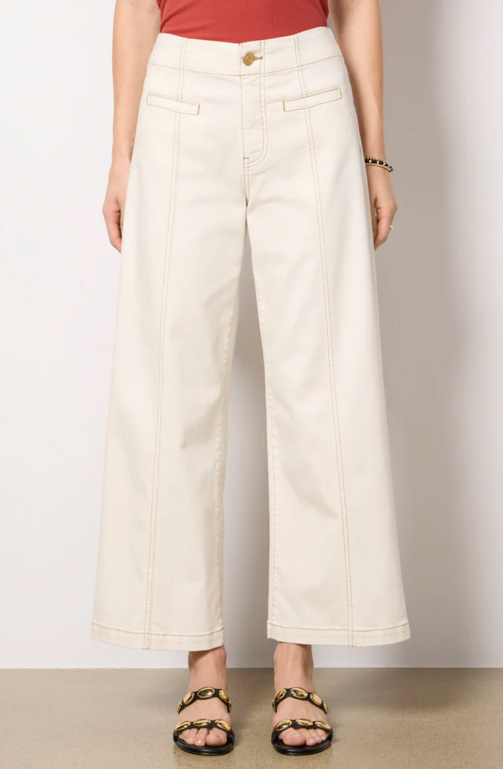 Meg Contrast Stitch Wide Leg-Canvas