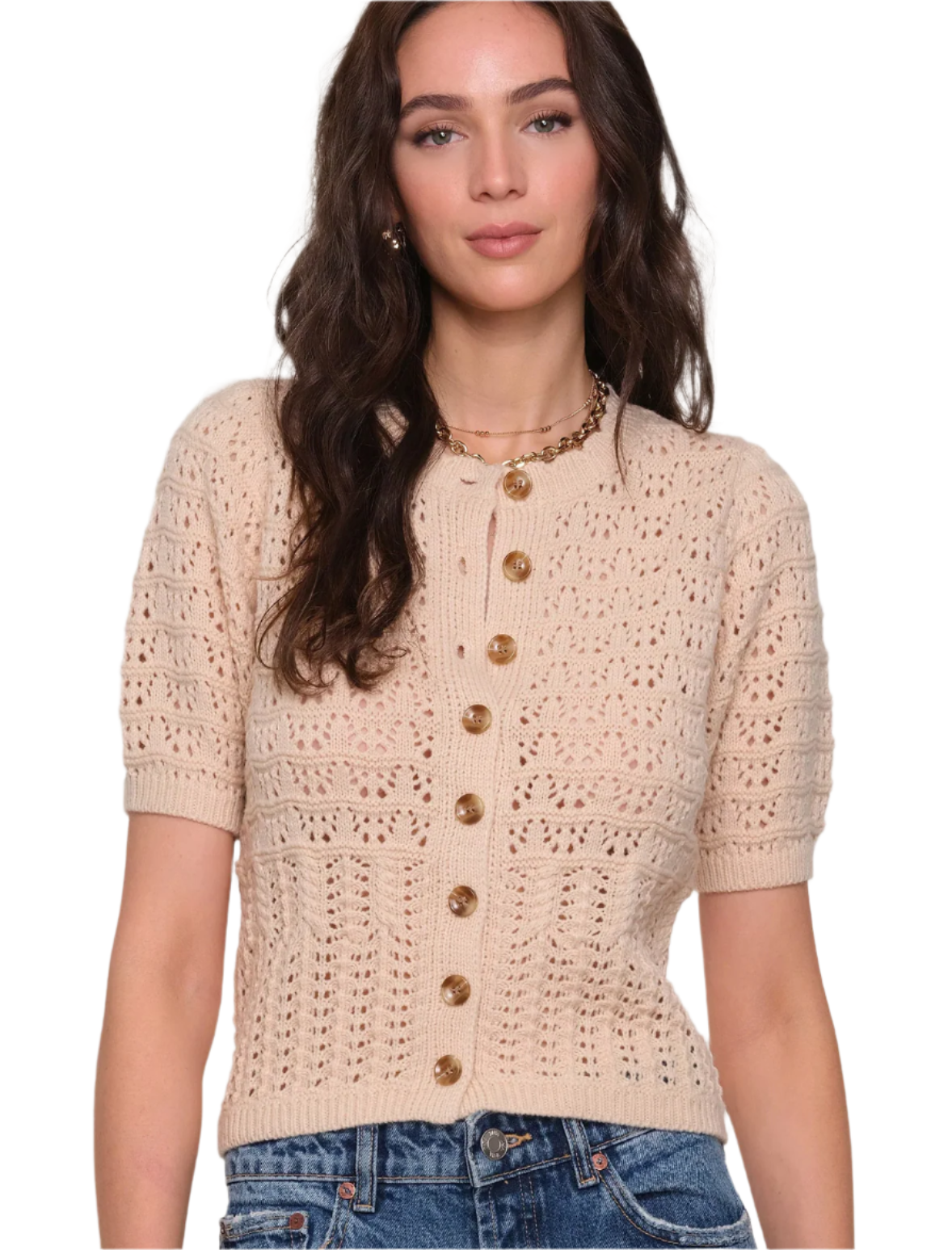 トップス FAF ANGEL RAGLAN KNIT CARDIGAN(ECRU) Women's ecru openwork knit fringed cardigan