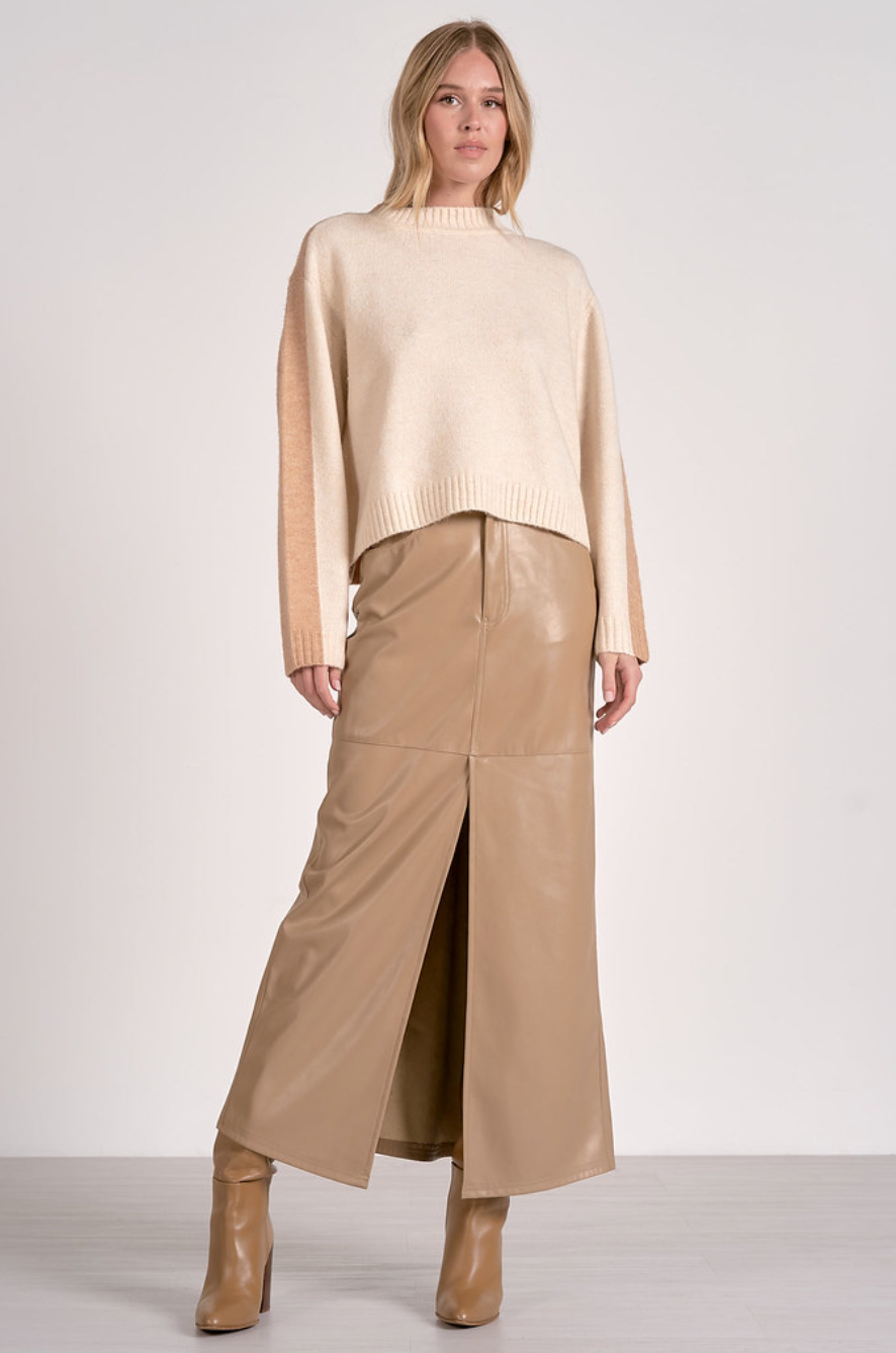 Colorblock Sweater-Cream/Tan