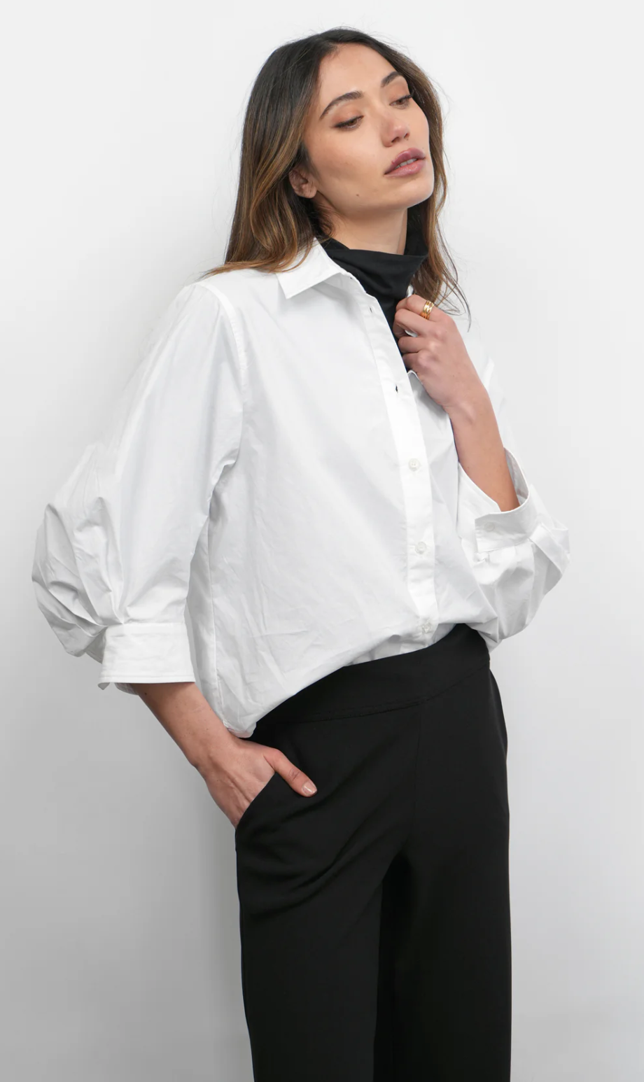 Thea Lantern Sleeve Blouse-White