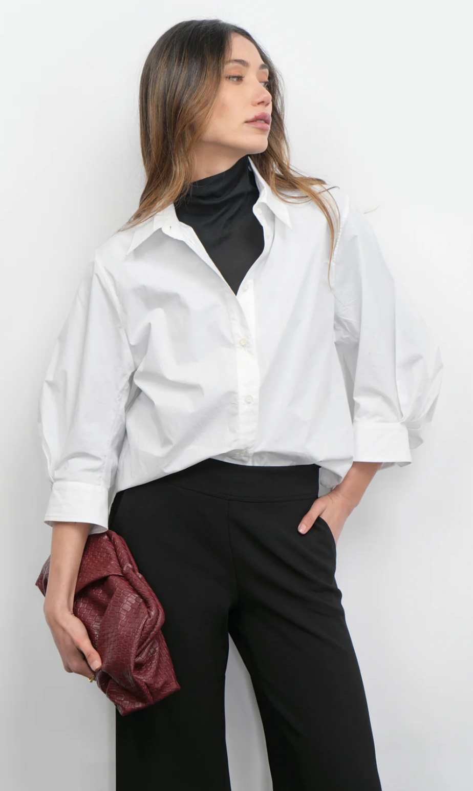 Thea Lantern Sleeve Blouse-White