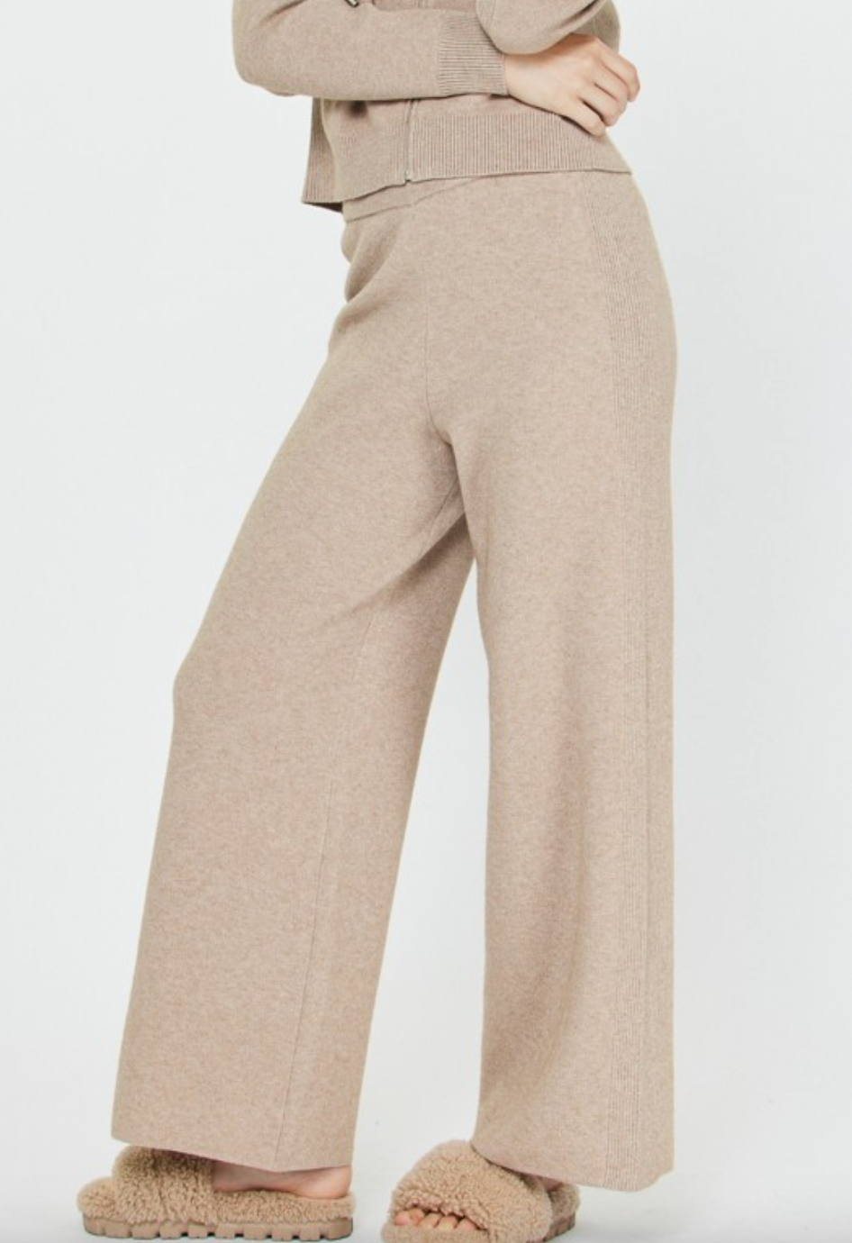 Wide Leg Knit Pants-Tan