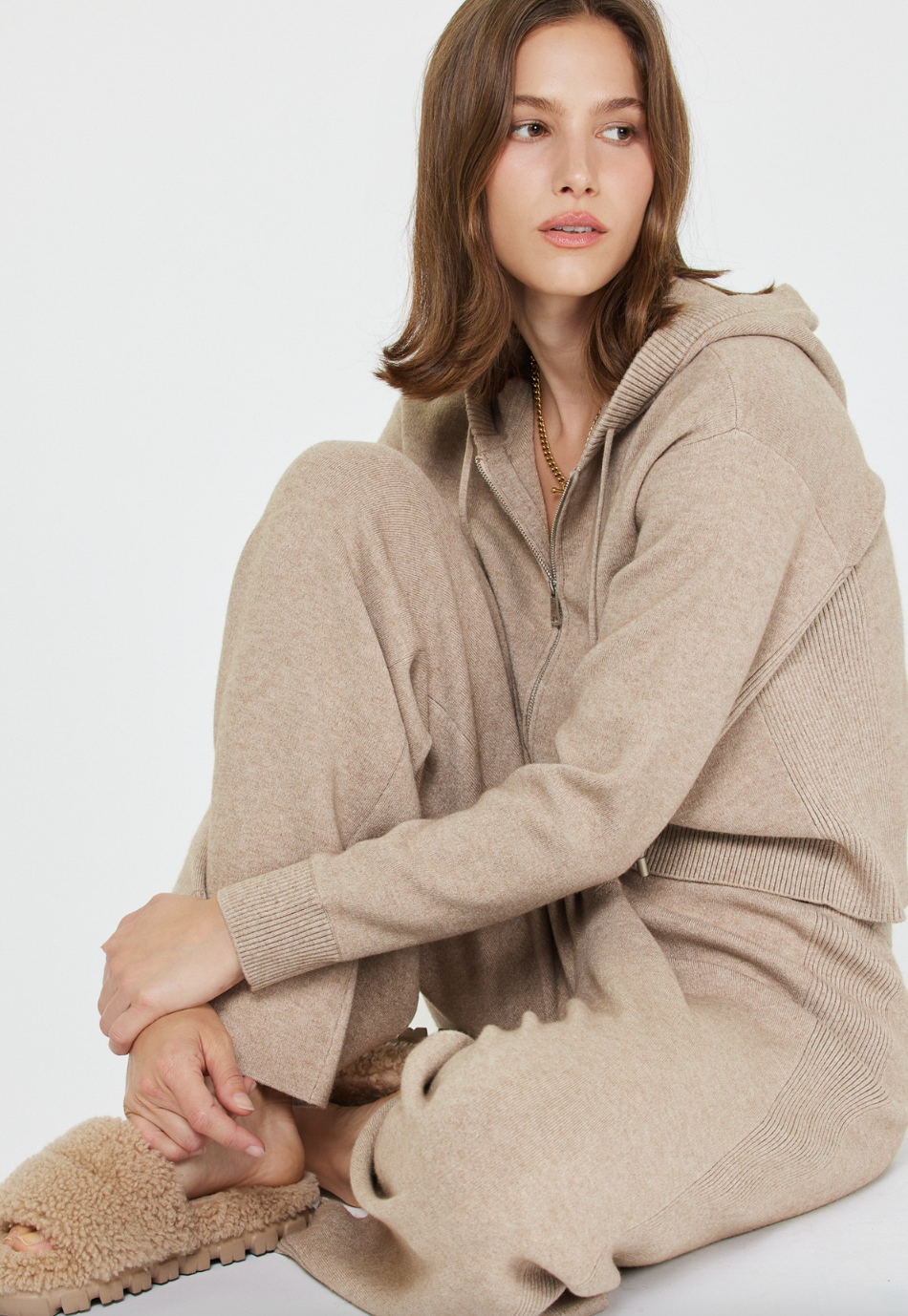 Wide Leg Knit Pants-Tan