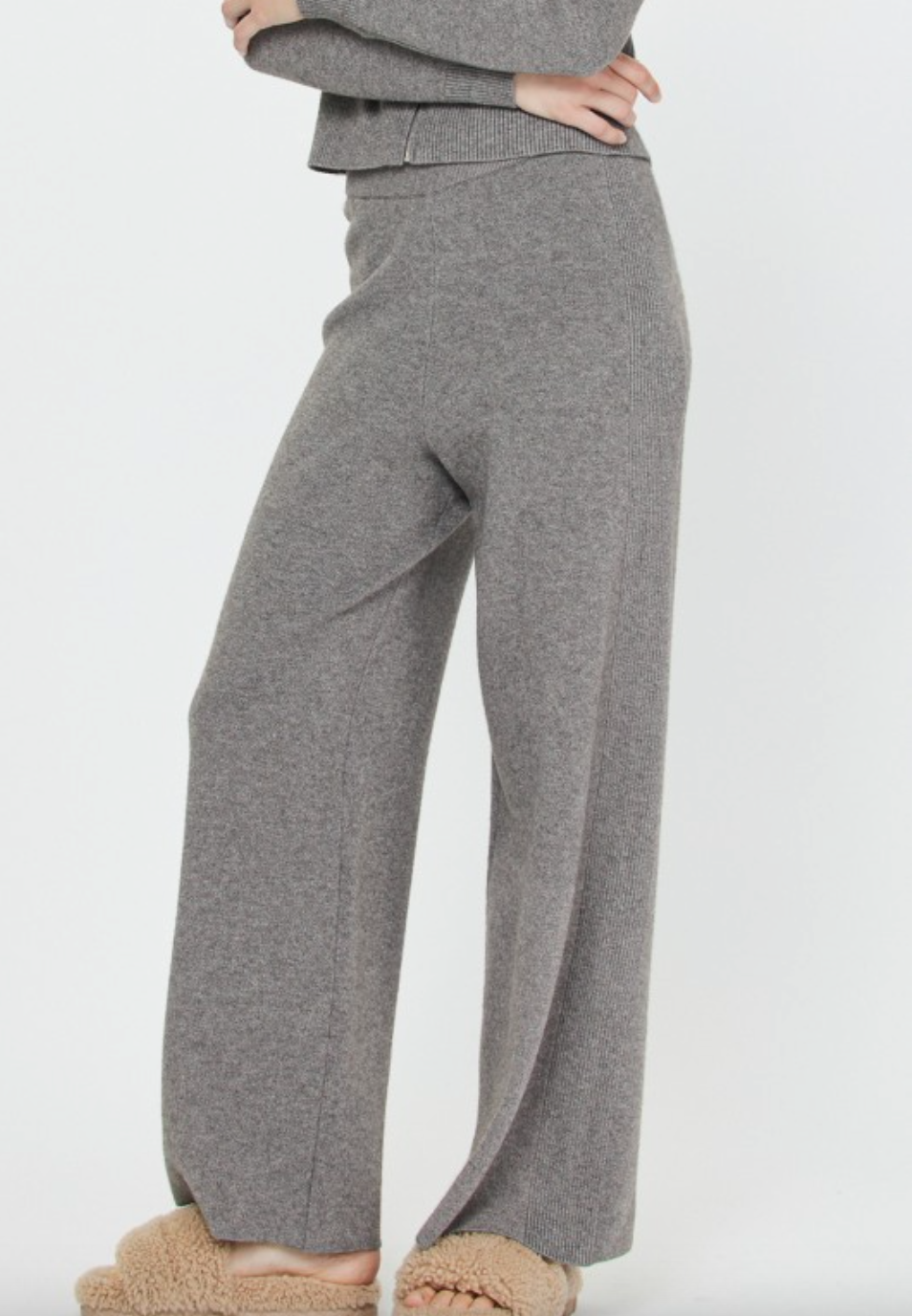 Wide Leg Knit Pants-Grey
