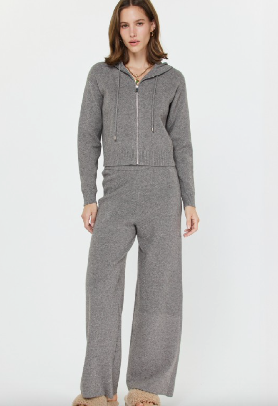 Wide Leg Knit Pants-Grey