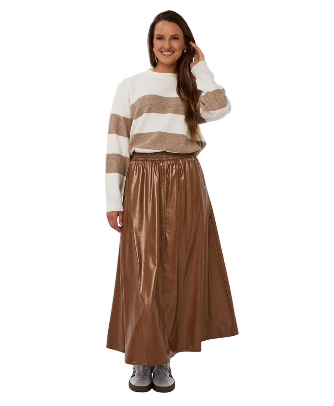 Striped Melange Sweater-Off White/Tan