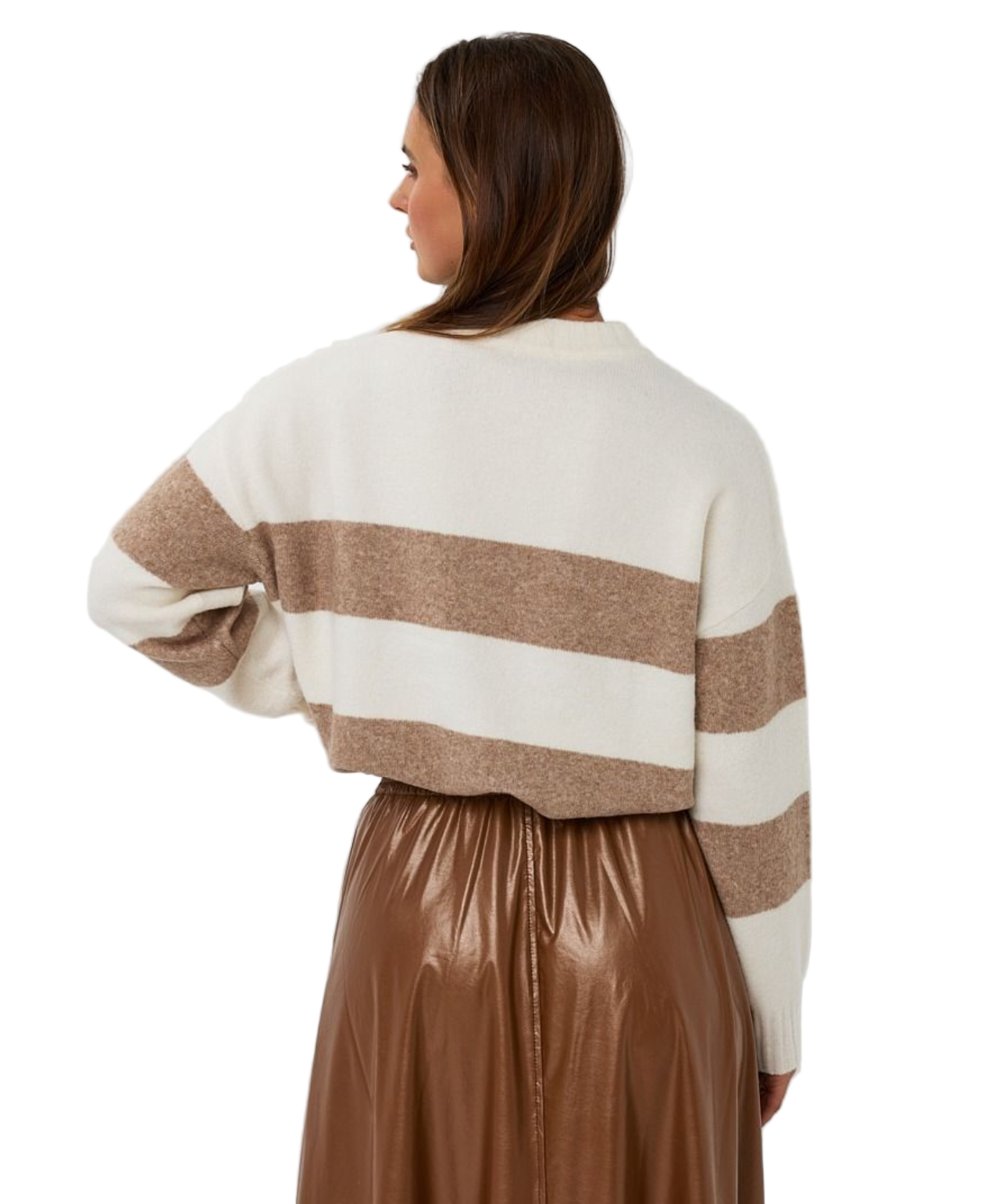 Striped Melange Sweater-Off White/Tan