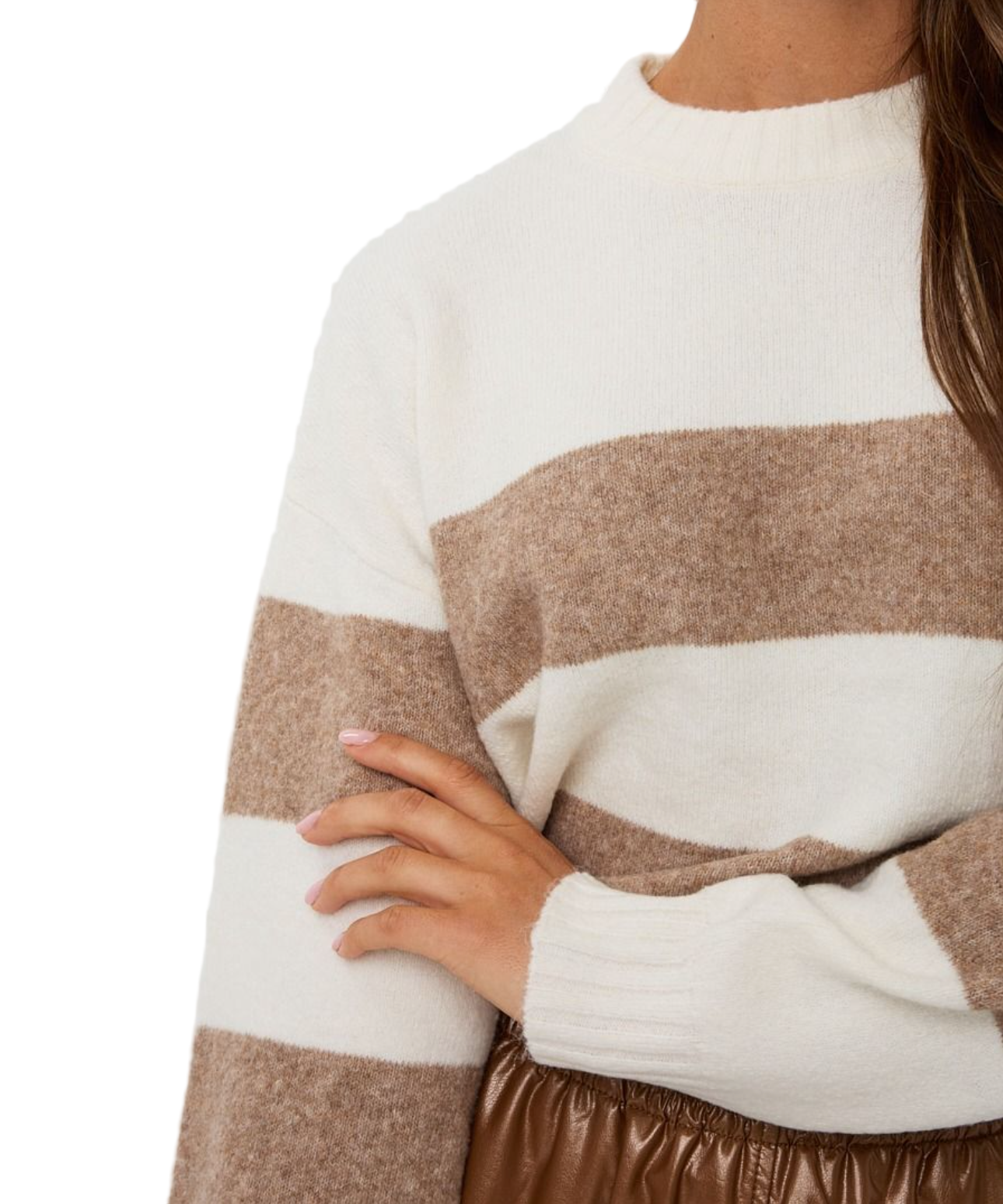 Striped Melange Sweater-Off White/Tan