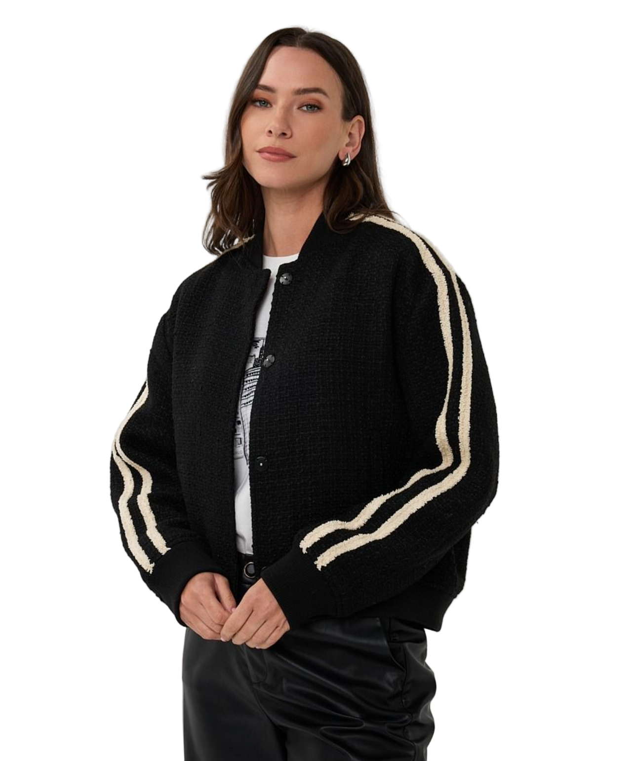 Stripe Bomber Jacket-Black