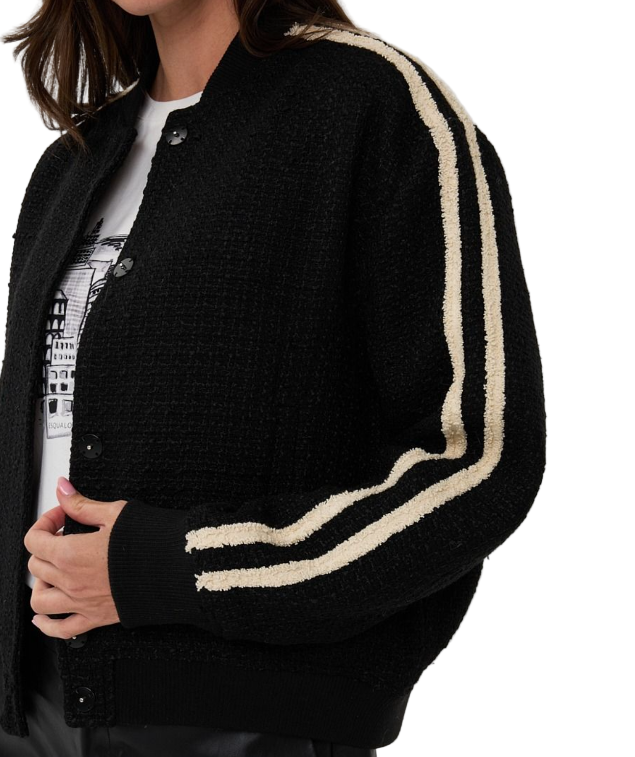 Stripe Bomber Jacket-Black
