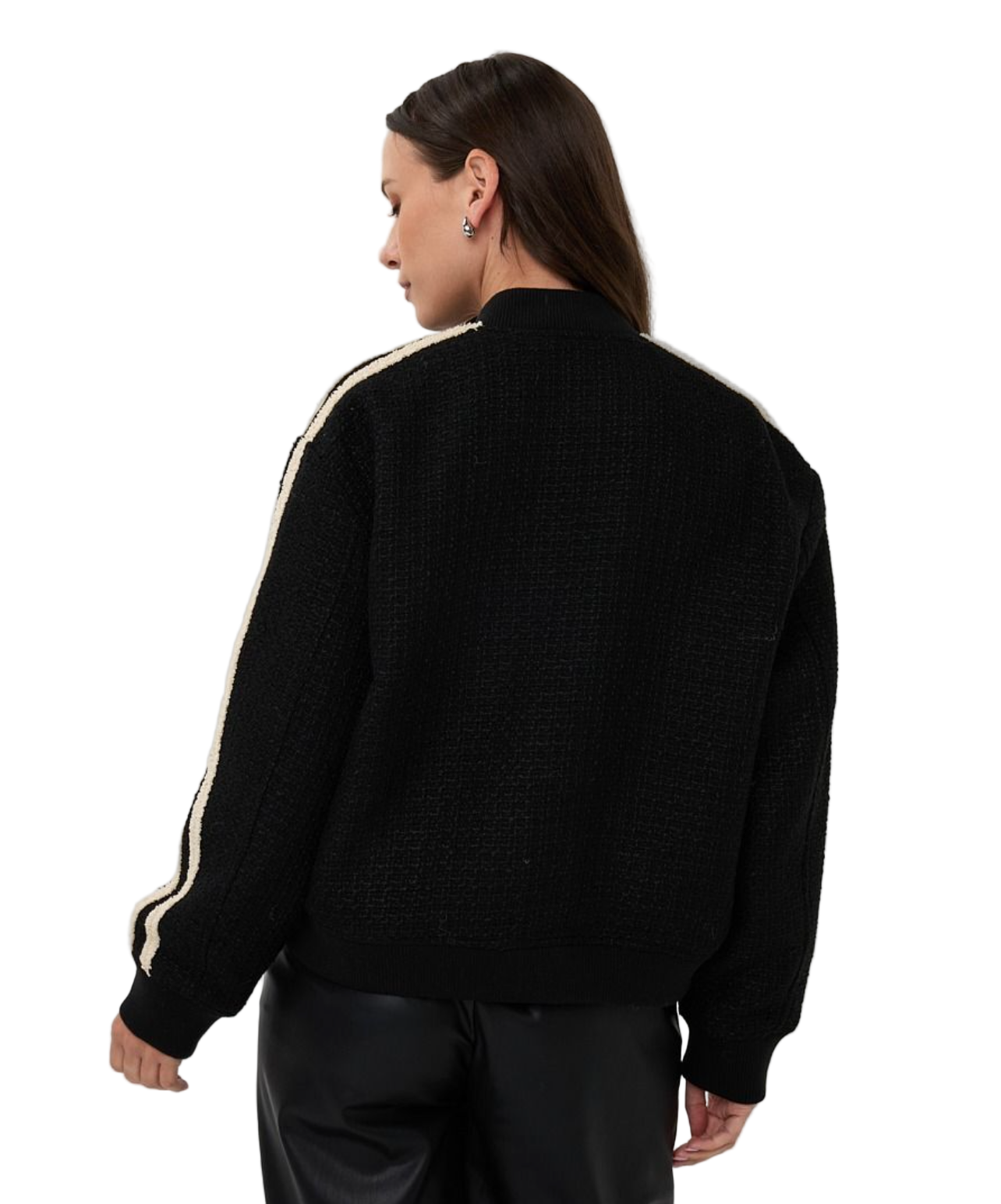 Stripe Bomber Jacket-Black