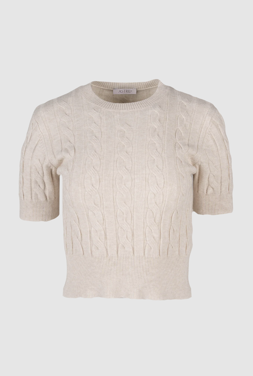Cable Knit Short Sleeve Sweater-Cream