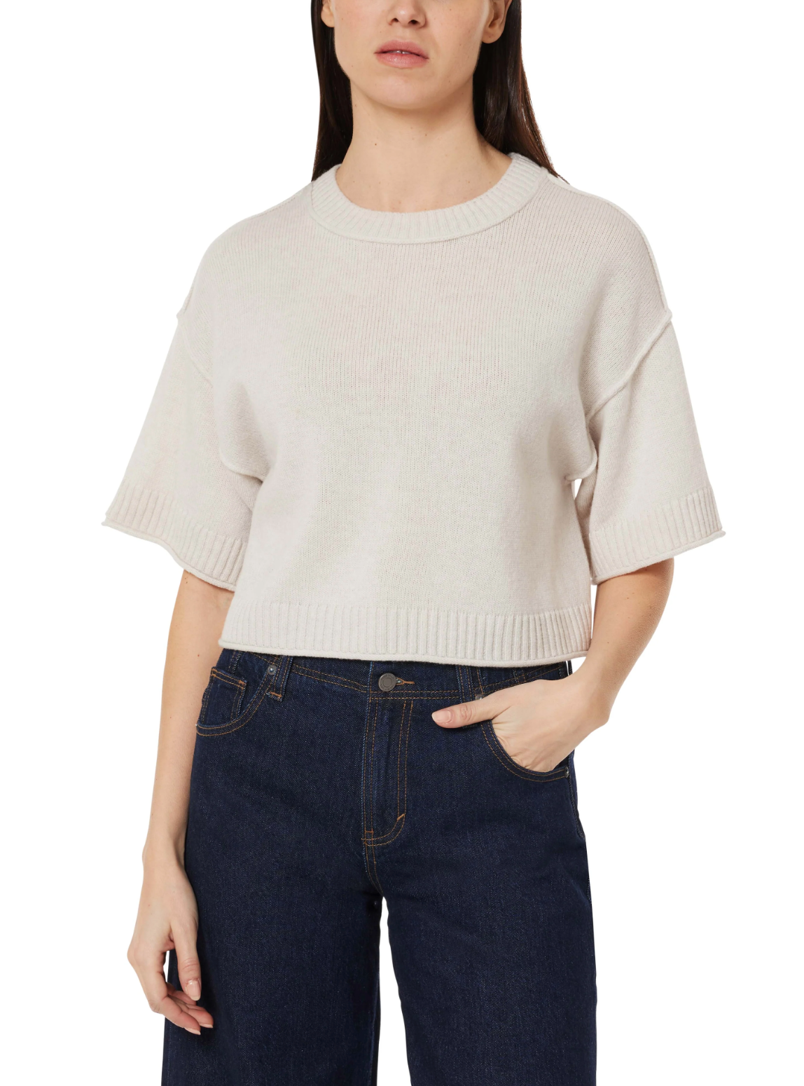 Crewneck Short Sleeve Sweater-Oatmeal